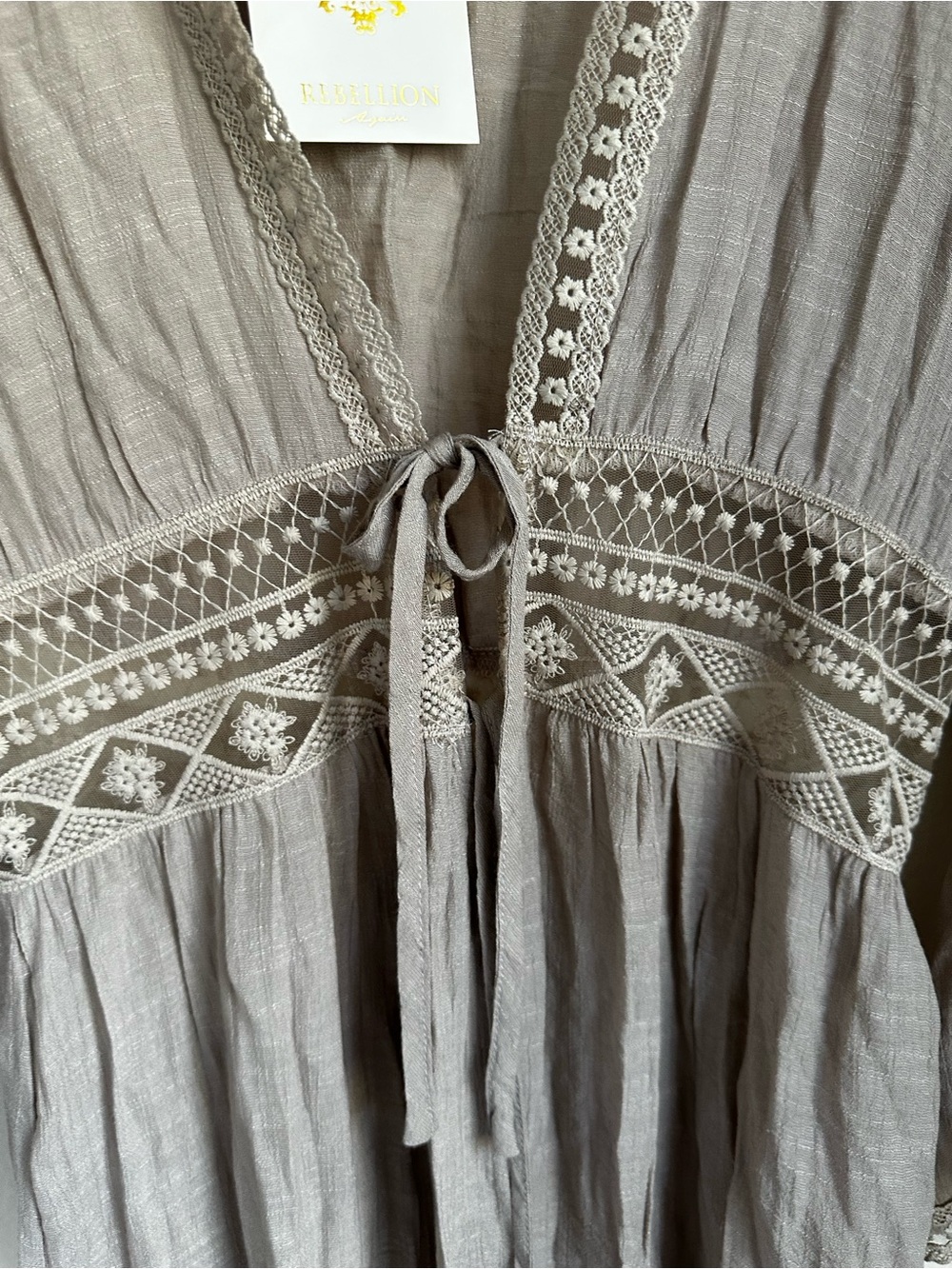 Rebellion Again Taupe Lace Trim Kimono Coverup Boho NWT - Picture 3 of 8
